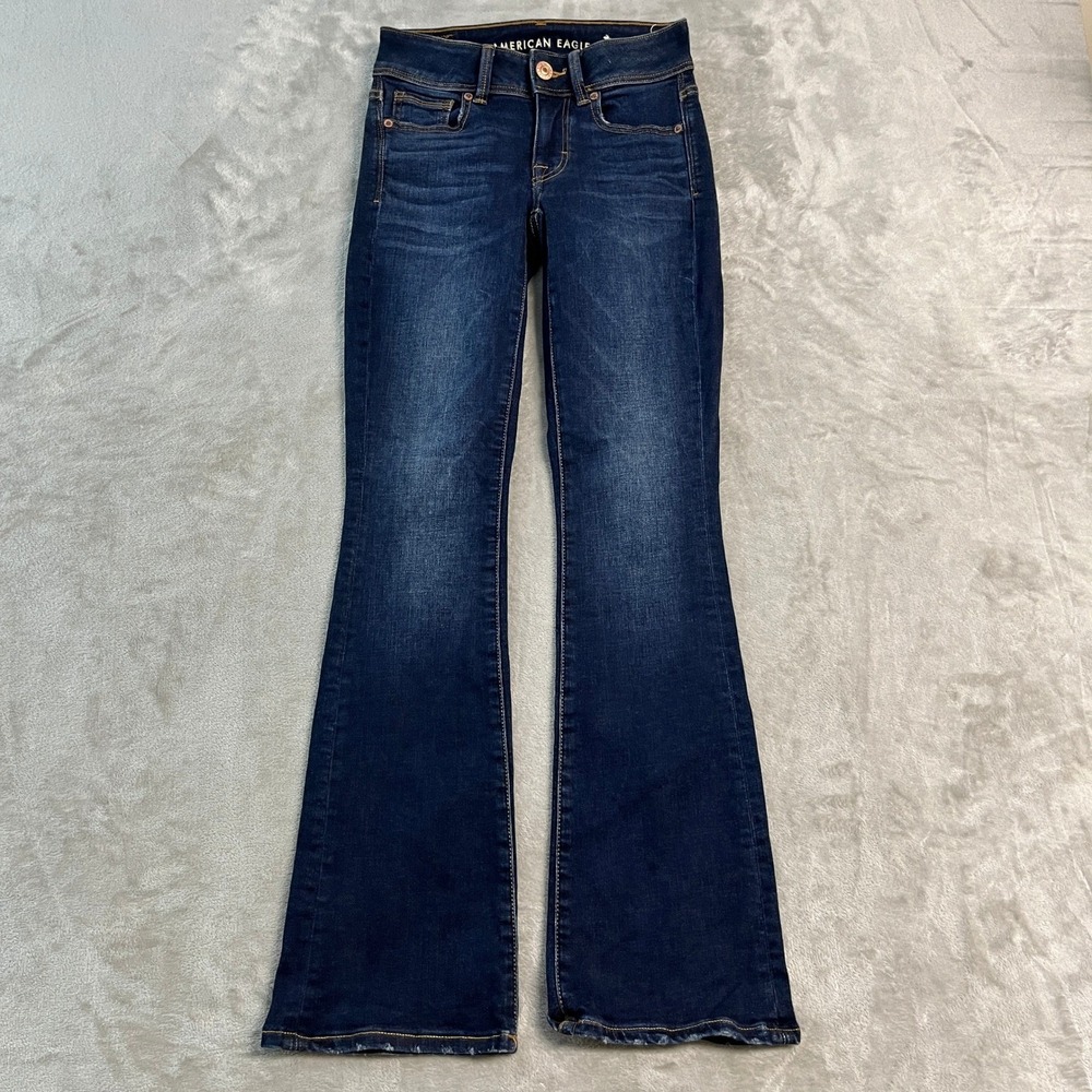 American Eagle Kick Boot Stretch Dark Wash Jeans 00 Short (25x30) Women Blue
